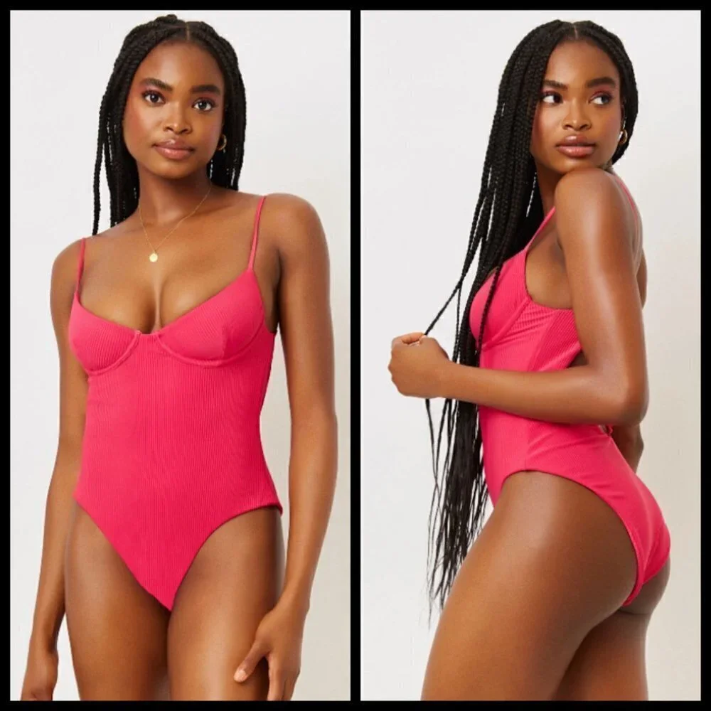 💕FRANKIE'S BIKINIS💕 Marie Ribbed Underwire Swimsuit Rosewood Small S NWT